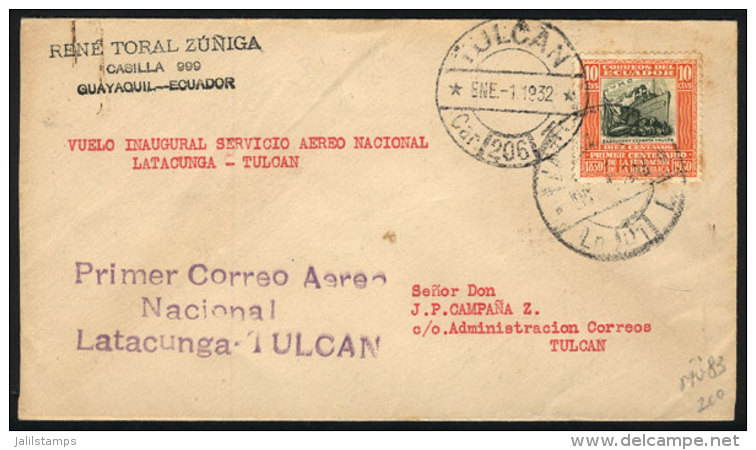 1/JA/1932 Latacunga - Tulcan First Airmail (Mü.83), With Special Handstamp Of The Flight And Arrival Mark, All... - Ecuador