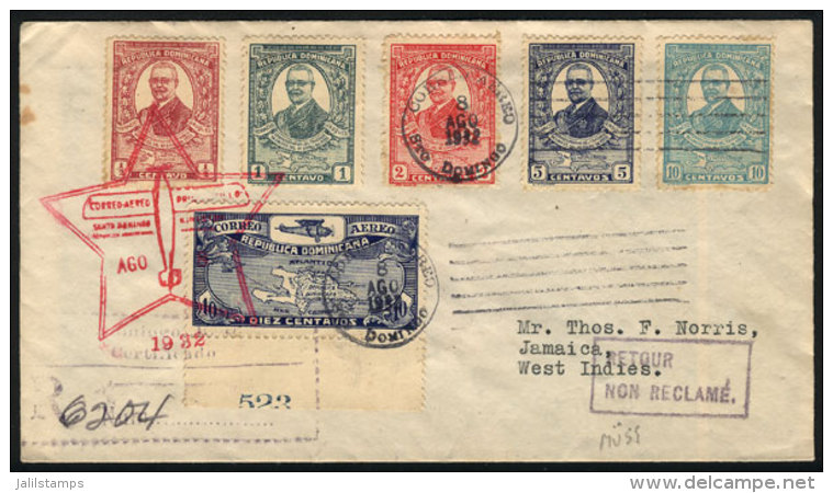 8/AU/1932 Santo Domingo - Kingston (Jamaica): First Flight (Müler 56), With Arrival Backstamp, Excellent... - Dominican Republic