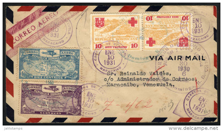 30/DE/1930 Santo Domingo - Maracaibo (Venezuela): First Flight (Müler 23), On Back Arrival Mark And Other... - Dominican Republic
