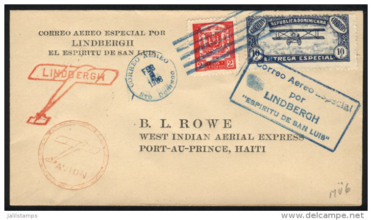 6/FE/1928 Santo Domingo - Port-Au-Prince (Haiti): First Flight (Müler 7), The Pilot Was Lindbergh, With... - Dominican Republic