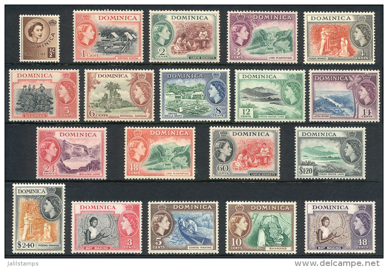 Sc.142/156 + 157/160, 1954 And 1957 Complete Set Of 19 Unmounted Values, Excellent Quality, Catalog Value US$75+ - Dominica (...-1978)