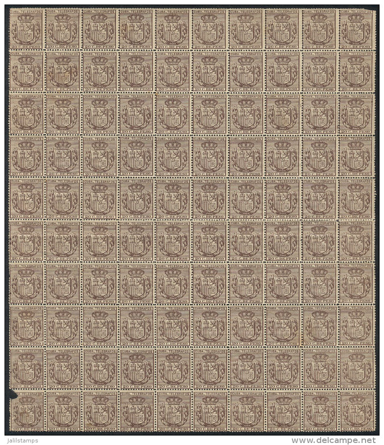 Yvert 80, 1896 20c. Sepia, Fantastic Block Of 100 Examples, Unmounted, Excellent Quality (5 Stamps With Minor... - Telegraph