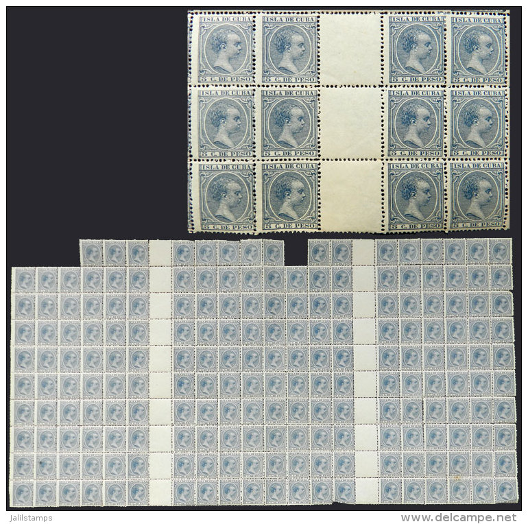 Yvert 92, 1896/7 5c. Dark Blue, Spectacular Block Of 196 Examples Containing 20 Gutter Pairs, Very Nice, Fine... - Other & Unclassified