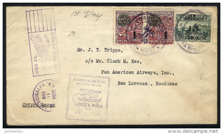 11/MAR/1930 Costa Rica - Honduras First Flight, Cover Sent To San Lorenzo (on Back Tegucigalpa Transit Mark For... - Costa Rica