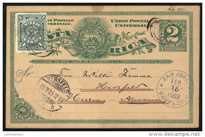 2c. Postal Card + Additional 1c. (Sc.35), Sent From San José To Germany On 9/FE/1903, Very Nice! - Costa Rica