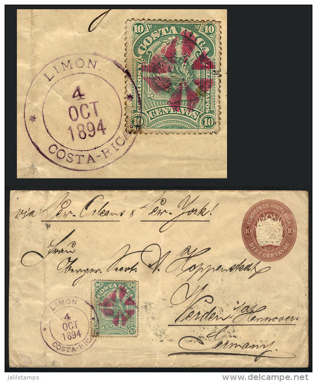 10c. Stationery Envelope Uprated With 10c. (Sc.38) With Nice Mute Cancel 'rose Wedges Without Center', Sent From... - Costa Rica