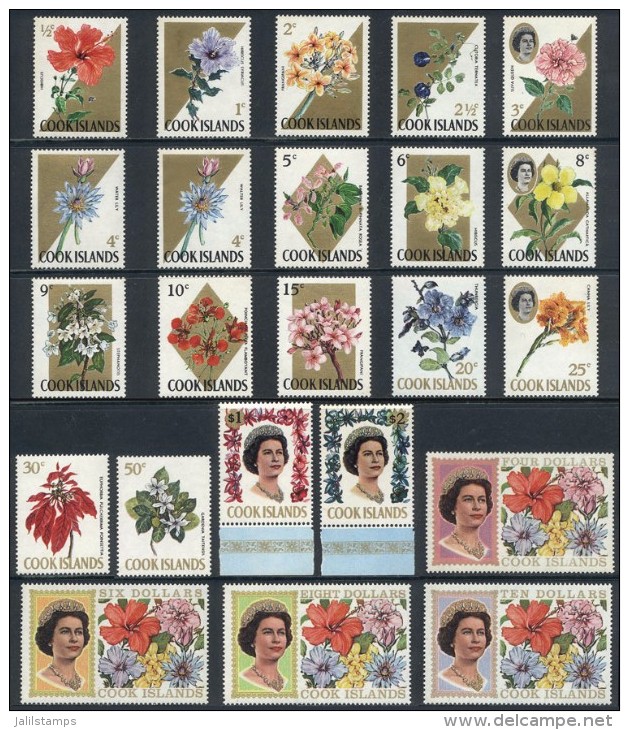 Sc.199/220, 1967/9 Flowers And Elizabeth II, Complete Set Of 23 Unmounted Values, Excellent Quality, Catalog Value... - Cook Islands