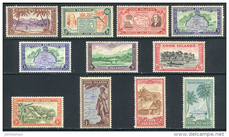 Sc.131/140 + Color And Paper Variety Of 3p., 1949 Maps And Ships, Complete Set Of 10 Unmounted Values, Excellent... - Cook Islands