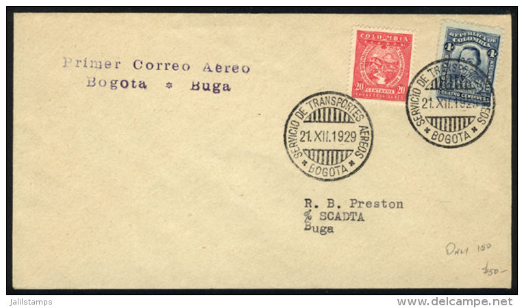 21/DE/1929 Bogotá - Buga: First Airmail, One Of The 150 Flown Covers, With Arrival Backstamp, VF Quality! - Colombia