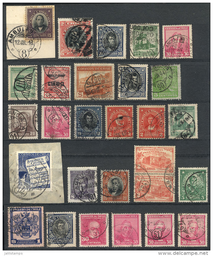 Several Dozens Used Stamps, Most With AMBULANCIA Cancels, VF Lot! - Chile