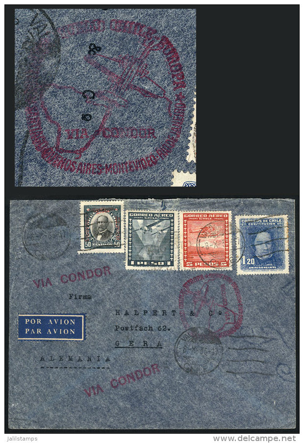 Airmail Cover Sent From Valparaiso To Germany On 8/OC/1935 Via Condor, With Special Commemorative Postmark, Minor... - Chile