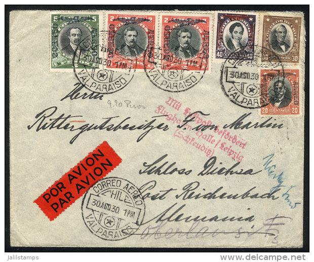 Airmail Cover Sent From Valparaiso To Germany On 30/AU/1930 With Good Postage Of 9.90P., VF Quality! - Chile
