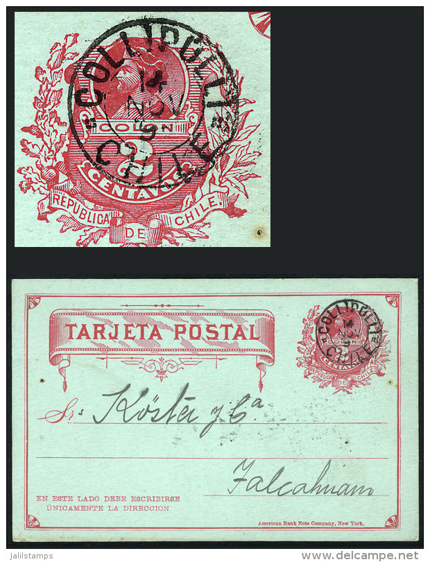 2c. Postal Card Sent To Talcahuano On 14/NO/1895, With Very Nice Postmark Of COLLIPULLI, Excellent Quality! - Chile