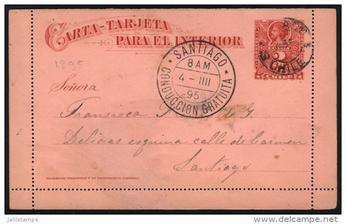 2c. Lettercard Used In Santiago On 2/AP/1895, Datestamp With Date ERROR (the Month Alone, Without Day Or Year),... - Chile