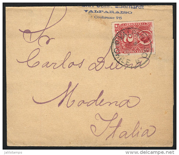 Wrapper Franked With Colombus 2c. Rouletted (Sc.26), Sent From Valparaiso To Italy (circa 1894), Excellent Quality! - Chile