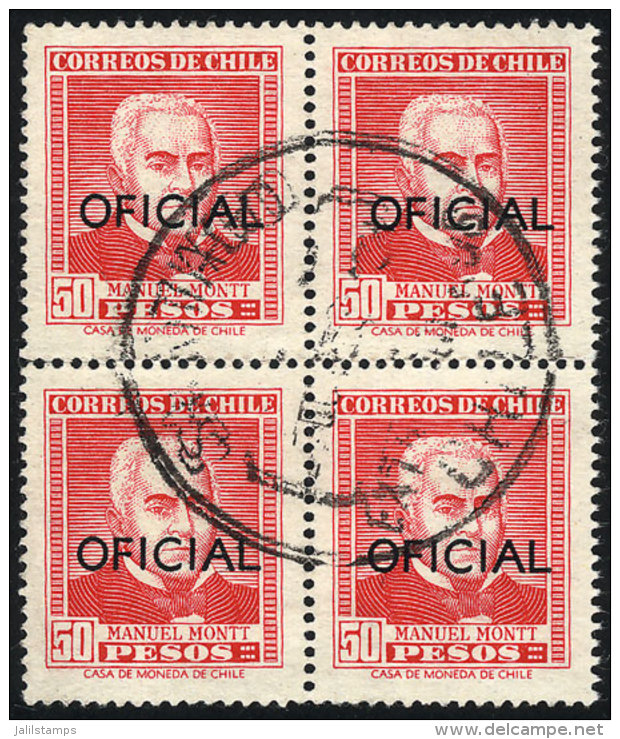 Yv.66 (Sc.O76), 1956/8 50P. M.Montt, Rare Used Block Of 4, VF! - Chile