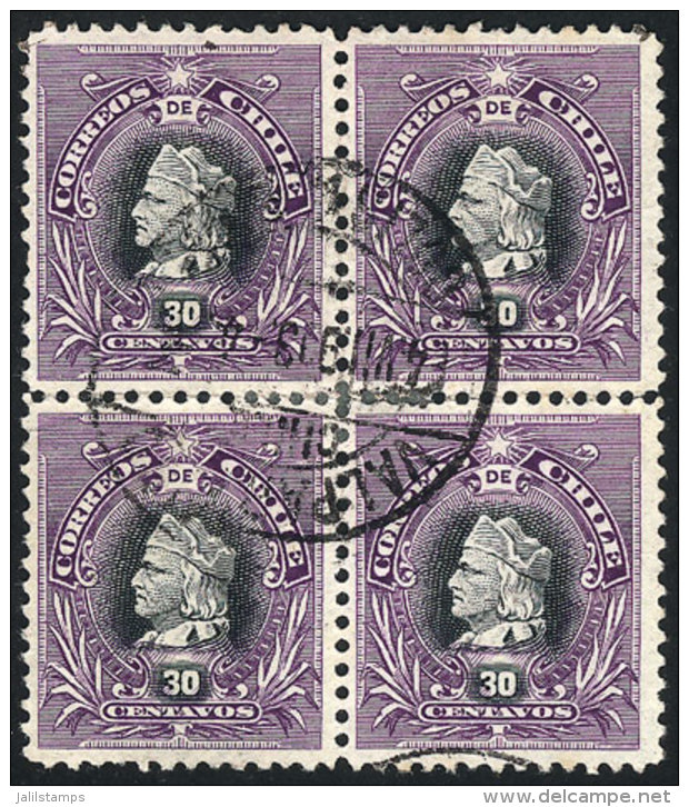 Yv.46 (Sc.55), Used Block Of 4 Of 30c., Rare, Fine Quality (the Horizontal Perforations Are Very Weak, And... - Chile