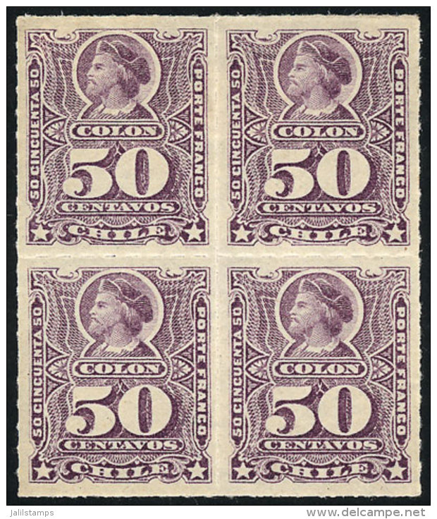 Yv.30 (Sc.35), Handsome Mint Block Of 4 (lower Stamps MNH), Very Fresh, Excellent Quality! - Chile