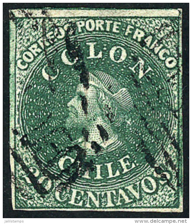 Yvert 10 (Scott 13), 1862 20c. Green, With 4 Good Margins (2 Immense), VF Quality! - Chili