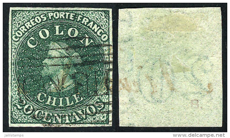 Yv.10 (Sc.13), 1861 20c. Green, Used, Very Ample Margins, With Number '20' And LETTERS Watermark, Excellent... - Chile