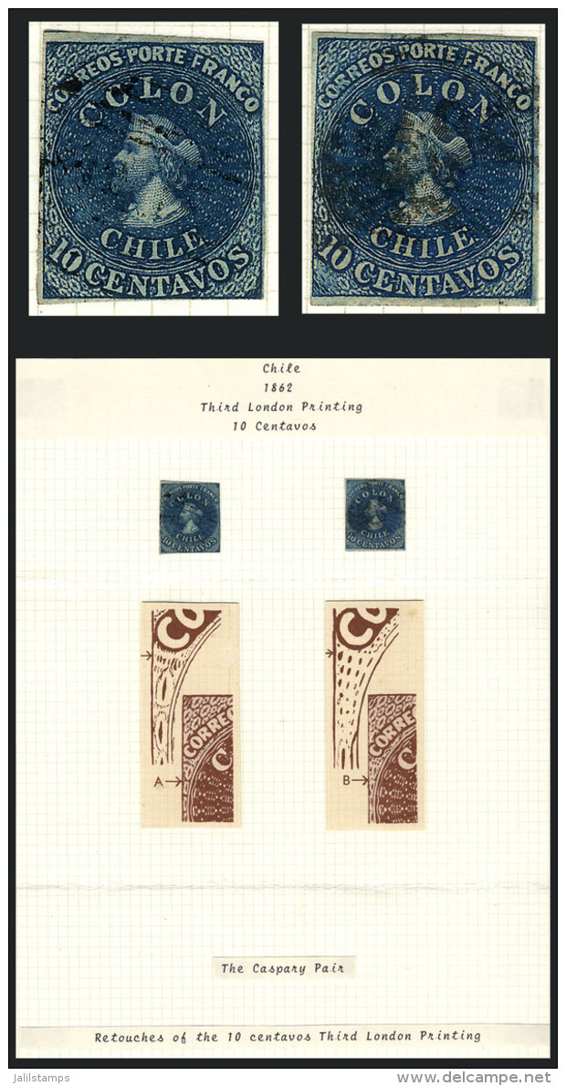 Yv.9 (Sc.12), Page Of An Old Specialized Collection With 2 Used Examples, With Retouches, Very Nice! - Chile