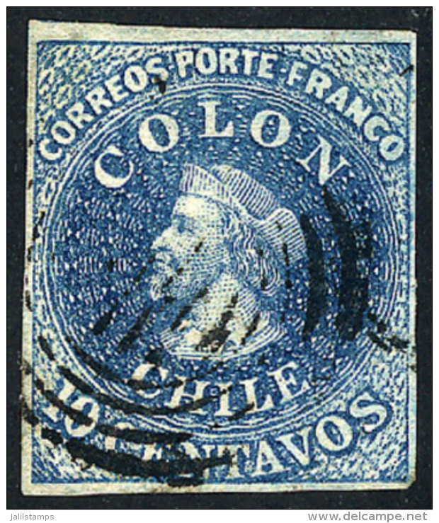 Yvert 6b, 1856/66 10c. Light Blue, 4 Complete Margins, VF Quality - Chile