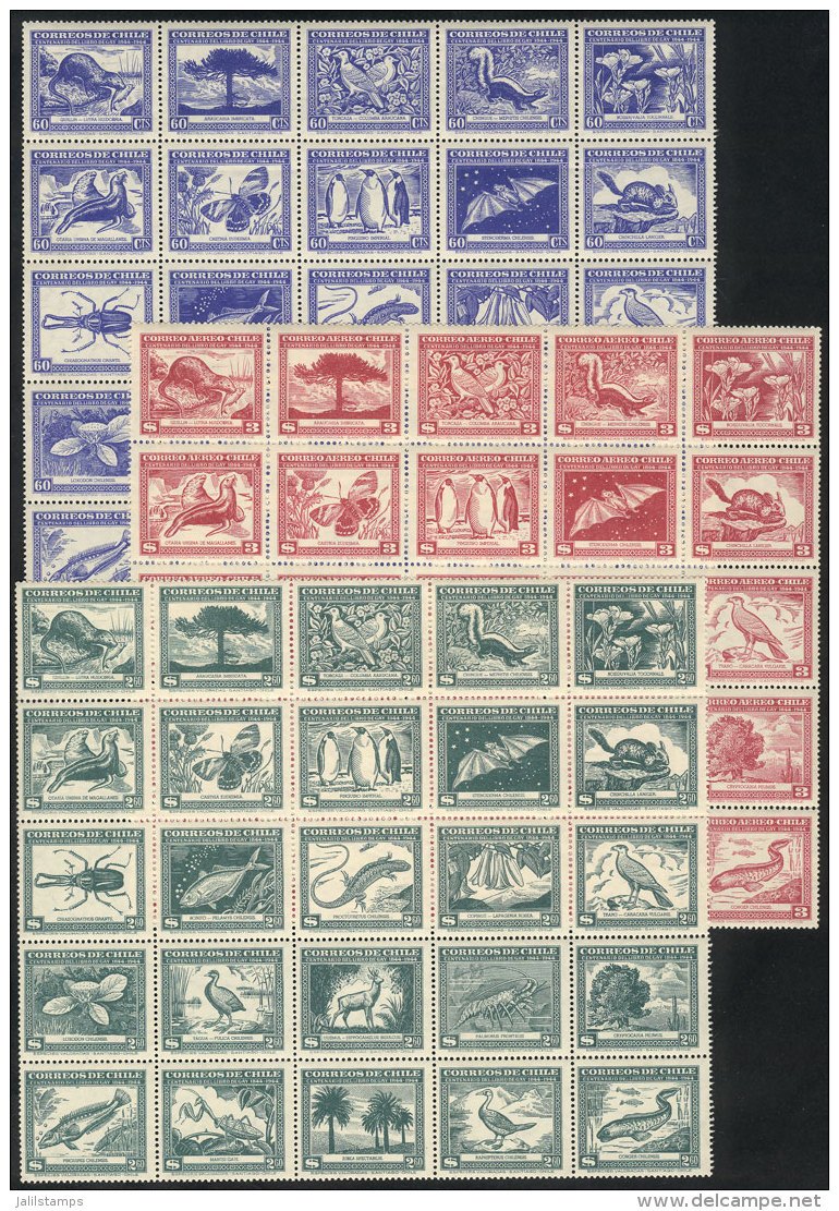 Sc.254/5 + C124, 1948 Fauna And Flora, Complete Set Of 75 Values In 3 Sheets, Unmounted, VF Quality, Catalog Value... - Chile