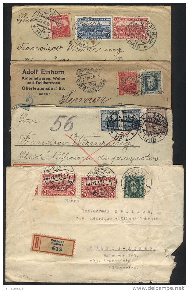 4 Registered Covers Sent To Argentina Between 1926 And 1930 With Nice Postages, Some With Minor Defects,... - Other & Unclassified