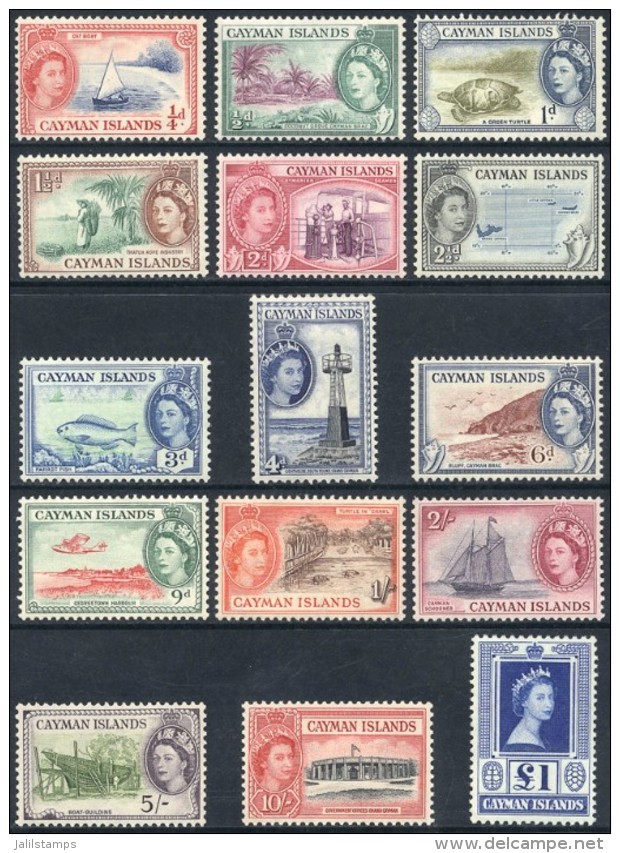 Sc.135/149, 1953/9 Fish, Turtles, Ships, Lighthouses And Other Topics, Compl. Set Of 15 Values, Mint Lightly... - Cayman Islands