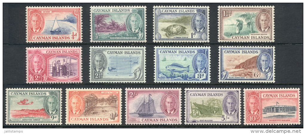 Sc.122/134, 1950 Fish, Turtles, Ships And Other Topics, Complete Set Of 13 Values, Mint Very Lightly Hinged, VF... - Cayman Islands