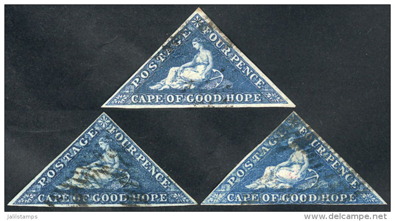 Sc.13 + 13b + 13c, 1863/4 4p., 3 Examples Of VF Quality In Different Shades Of Blue, Catalog Value US$490. - Kap Der Guten Hoffnung (1853-1904)