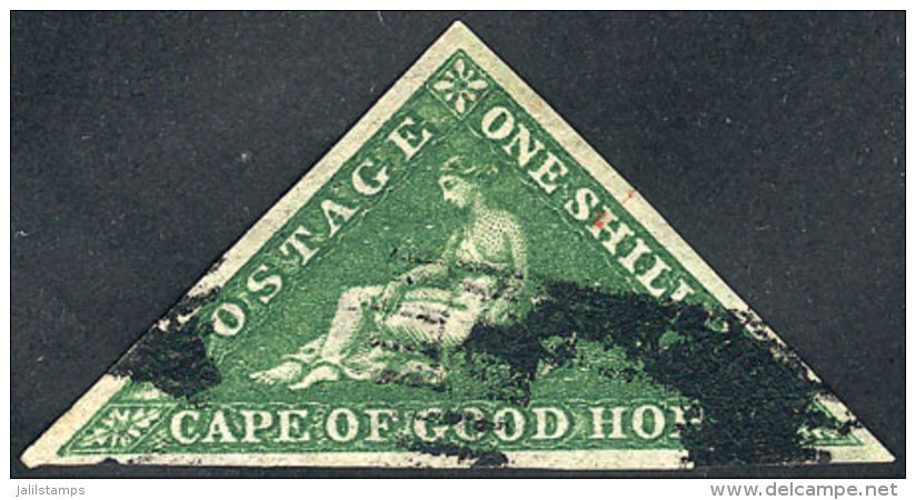 Sc.6a, 1855/8 1Sh. Dark Green, "anchor" Cancel, Very Fine Quality, Catalog Value US$600. - Cape Of Good Hope (1853-1904)