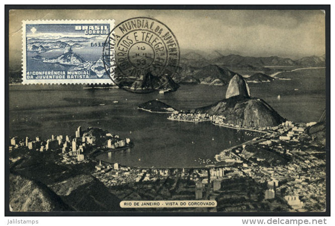 RIO DE JANEIRO: General View, Maximum Card Of JUL/1953, With Special Pmk 'Conferencia Juventude Batista', VF... - Maximum Cards