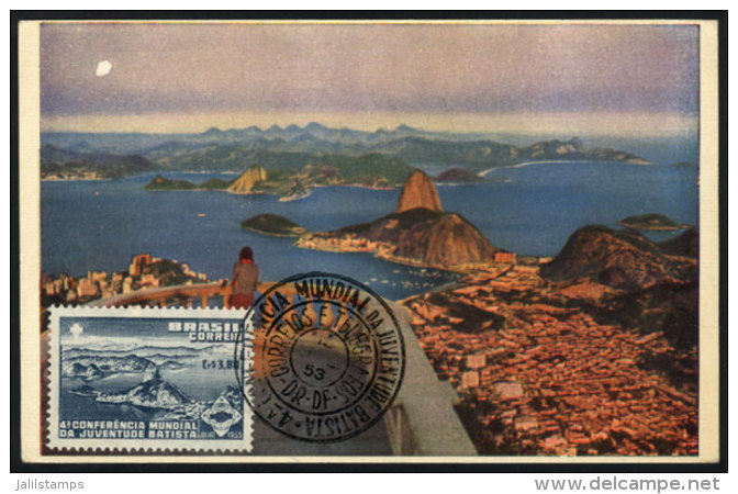 RIO DE JANEIRO General View, Maximum Card Of 1953, With Special Pmk 'Conferencia Juventude Batista', VF Quality - Maximum Cards