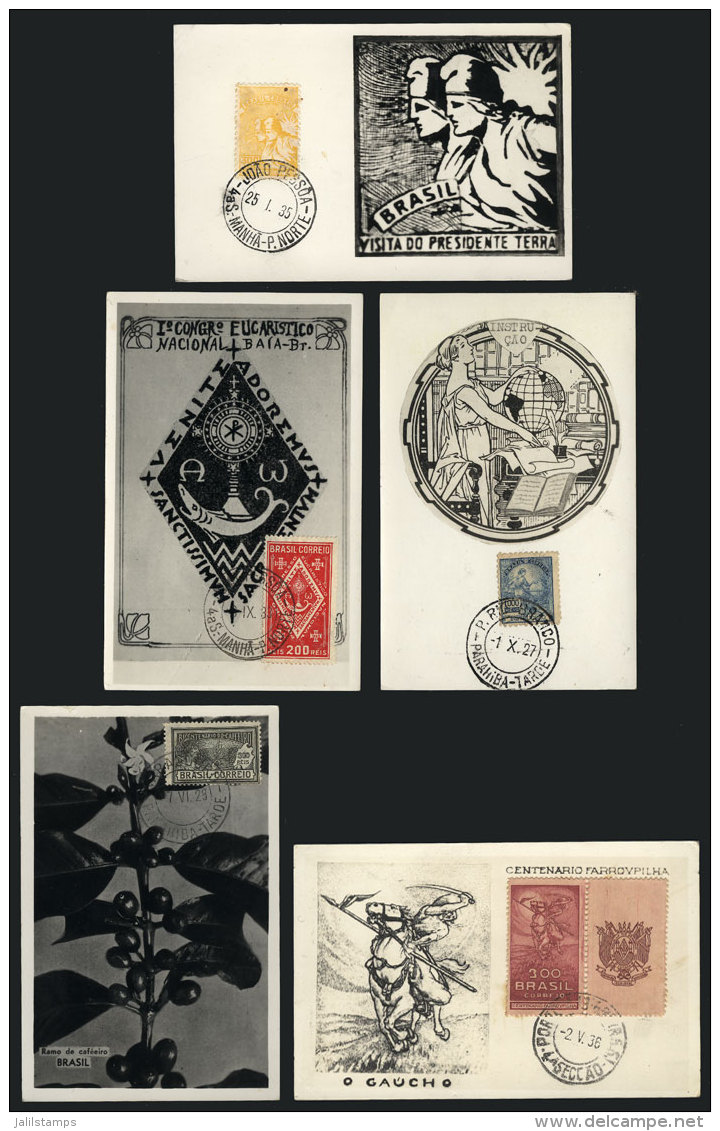 Lot Of 5 Maximum Cards Of 1927/39, Varied Topics: Coffee, Maps, Religion, Gaucho, Politics, VF Quality - Maximumkarten