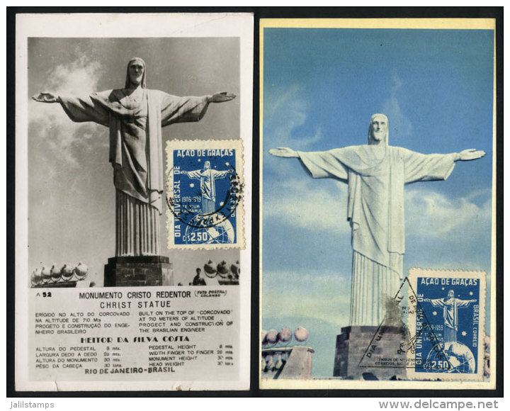 RIO DE JANEIRO: Christ The Redeemer Monument, 2 Old Maximum Cards, One With Minor Defects - Maximumkarten