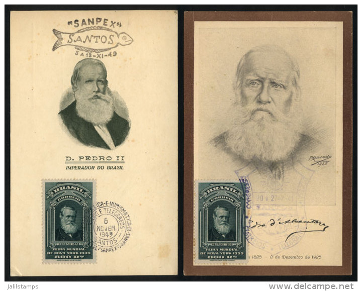 Emperor Dom Pedro II, 2 Maximum Cards Of 1941 And 1949, Fine Quality, With Some Stain Spots - Maximum Cards