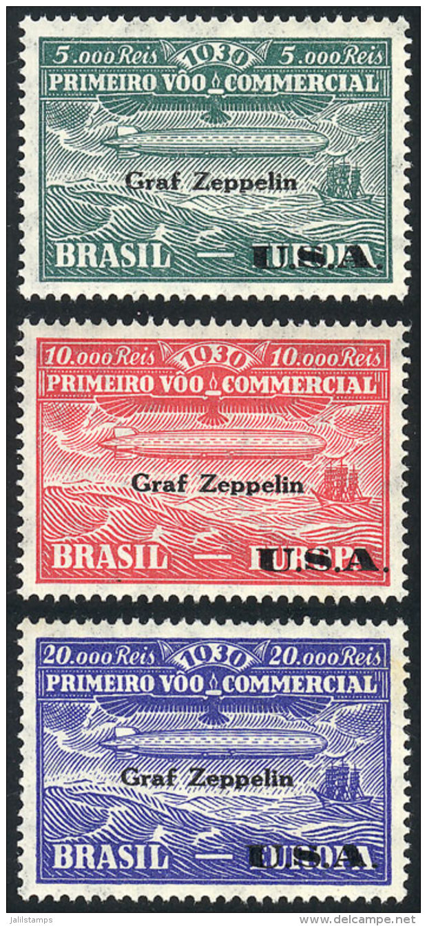 Sc.4CL8/4CL10, 1930 Zeppelin Flight To USA, Cmpl. Set Of 3 Overprinted Values, MNH, The Lower Values Perfect, But... - Airmail