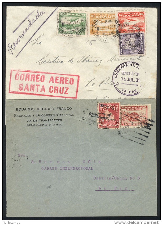 2 Covers Flown By LAB Between Santa Cruz And La Paz In JUL/1931, Very Nice! - Bolivia