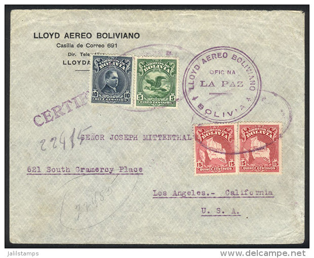 Airmail Cover Carried By LAB From La Paz To Los Angeles (USA) In SE/1930 Franked With 45c., Dispatched From LAB... - Bolivia