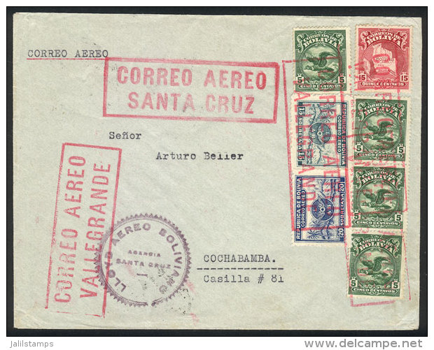 Cover Sent From VALLEGRANDE To Cochabamba, Via Santa Cruz, Arrival Backstamp Of 4/SE/1930, LAB Flight, Excellent... - Bolivia