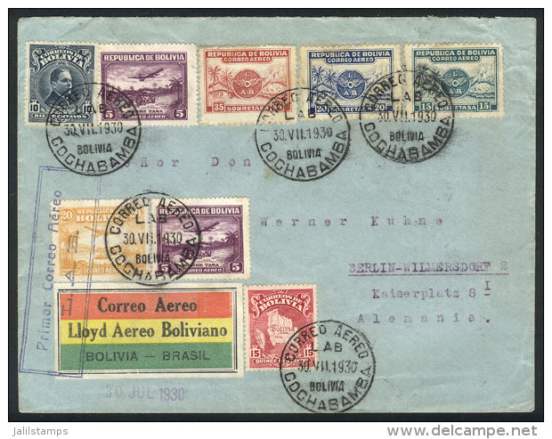 30/JUL/1930 LAB First Airmail La Paz - Rio De Janeiro: Cover With Final Destination Germany, With Rio Arrival Mark... - Bolivia