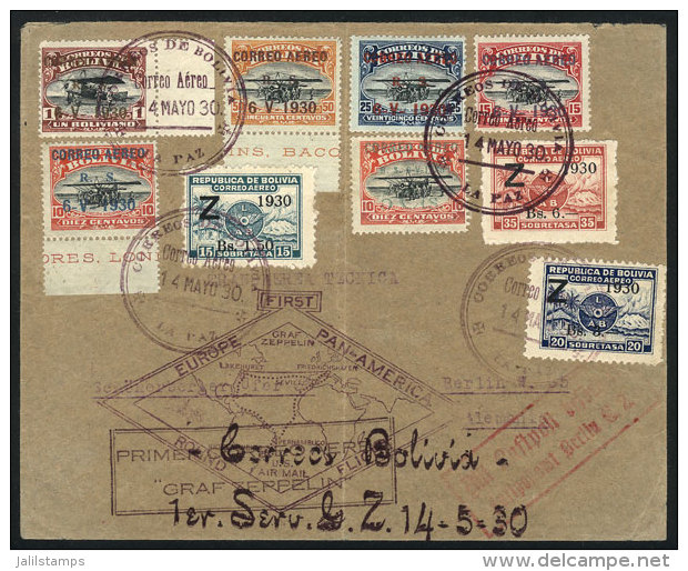 Cover Sent By Zeppelin From La Paz To Berlin (Germany) On 14/MAY/1930, Franked With Both Zeppelin Sets Of 1930,... - Bolivia