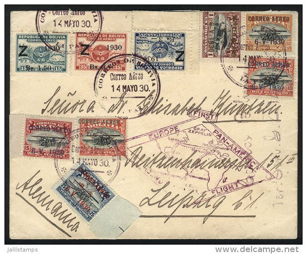 Cover Sent By Zeppelin On 14/MAY/1930 From La Paz To Leipzig (Germany), Franked With Both 1930 Zeppelin Sets, With... - Bolivia