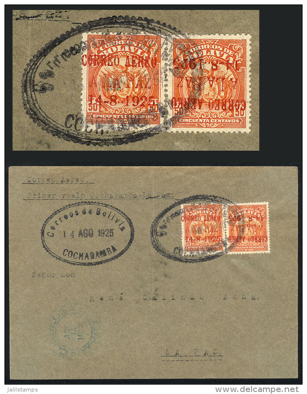 14/AU/1925 Cochabamba - La Paz First Airmail (Mü.7), Cover Franked With 2 Stamps With Special Overprint For... - Bolivia