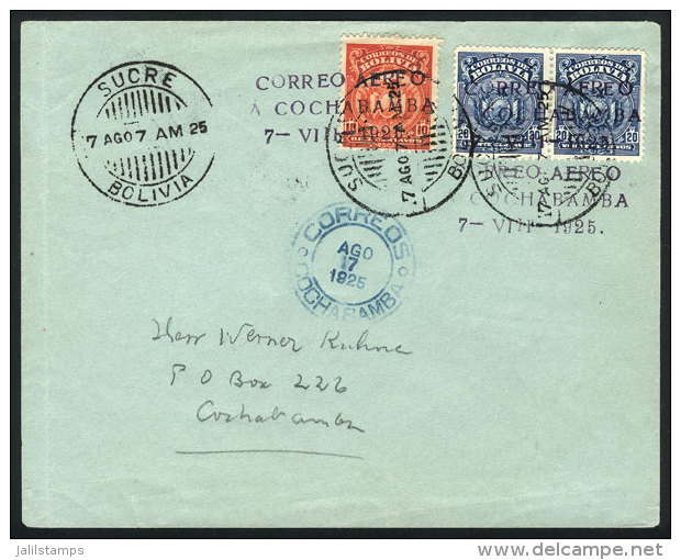 7/AU/1925 Sucre - Cochabamba First Airmail (Mü.5a), Cover Of Very Fine Quality With Special Cancel Of The... - Bolivia