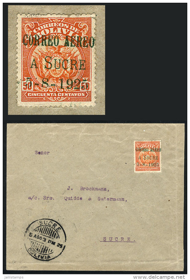 5/AU/1925 Cochabamba - Sucre First Airmail (Mü.5), Cover Franked With Stamp With Special Overprint For This... - Bolivia