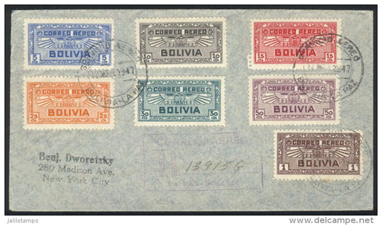 Sc.C35/C41, Complete Set Of 7 Values On A Registered Cover Sent To USA On 12/JUL/1947, VF! - Bolivia