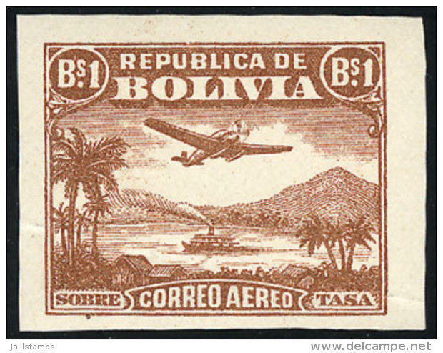 Sc.C32, ESSAY Of 1B. With The Vignette Of The 2B. Value (airplane And River, Ship, Mountains), Mint With Gum,... - Bolivia