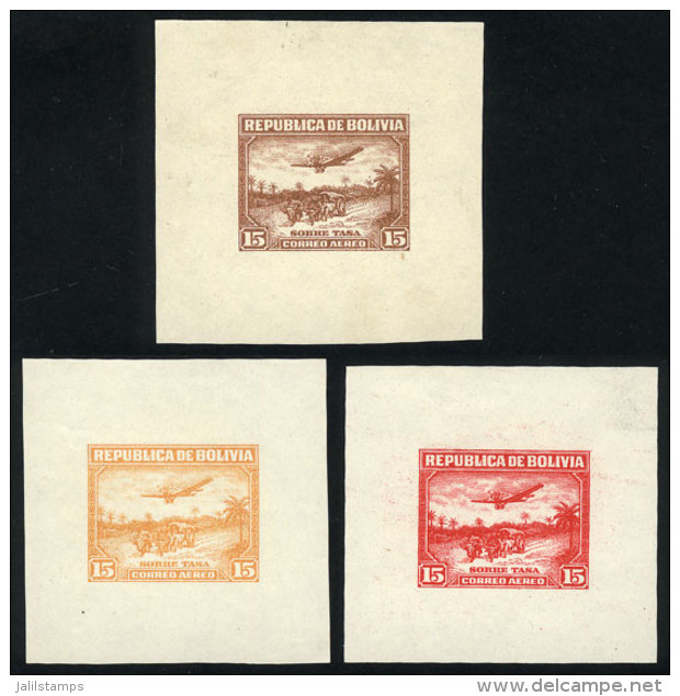 Sc.C28, ESSAYS Of 15c. With The Vignette Of The 5c. Value (airplane Flying Over Oxen-cart), Excellent Quality,... - Bolivia